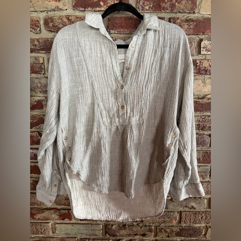 🤍 Anthropologie Striped Gauze Popover Tunic | High-Low | L - Picture 5 of 7